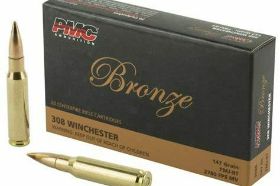 PMC, Bronze, 308 Winchester, 147 Grain, Full Metal Jacket, 20 Round Box WARNING 308 Winchester 2,780 Feet per second 147 Grain full metal jacket boat tail 20 Rounds per box Product Description Take advantage of PMC Bronze affordability for any situation that involves high-volume shooting without compromising downrange results. Bronze bridges a gap for target shooters or hunters who get genuine pleasure from challenging themselves, shot after shot, to become better marksmen. Specifications UPC 741569060288 Manufacturer PMC Manufacturer Part # 308B Model Bronze Caliber 308 Winchester Grain Weight 147Gr Type Full Metal Jacket Units per Box 20 Units per Case 500 Subcategory Rifle Ammunition