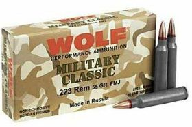WOLF MILITARY CLASSIC 223 REMINGTON AMMO 55 GRAIN HP STEEL CASE-MC22355HP Wolf Military Classic 223 Remington Ammo 55 Grain HP Steel Case ammo for sale online at cheap discount prices with free shipping available on bulk 223 Remington ammunition only at our online store TargetSportsUSA.com. Target Sports USA carries the entire line of Wolf Miltary Classic ammunition for sale online with free shipping on bulk ammo including this Wolf Military Classic 223 Remington Ammo 55 Grain HP Steel Case. Wolf Military Classic 223 Remington Ammo 55 Grain HP Steel Case ammo review offers the following information; The answer to every hunters wish is Wolf Military Classic ammunition! A consistent, dependable and reliable round, a major factor in high volume shooting, allowing each round to be a good "bang for your buck". Wolf develops all ammunition to be manufactured with the “Mil-Spec” design delivering reliable functioning along with a polymer coating to ensure smooth feeding and extraction putting the shooters mind at ease with less jamming. By using this technique for each caliber, Wolf is able to guarantee results with the highest quality, extreme durability and dependability yet keeping it as inexpensive ammunition. Though Wolf is Russian made, this is American made ammunition perfect for hunting whether by a professional or a novice, new to shooting/hunting in general. Wolf Military Classic ammunition is an excellent choice for recreational shooting or high volume competition when consistency and reliability are key. Wolf ammunition is known for their 100% Performance Guarantee. They are the only company that will refund you the money for the unused portion if a shooter is not satisfied with the ammo. 223 Remington ammo by Wolf Military Classic is a new production ammo that features 55 Grain Hollow Point bullet. This Wolf ammunition in NON re-loadable and features steel cases and Berdan primers. All 223 Remington ammo by Wolf is non-corrosive. MC22355HP by Wolf Military Classic is packaged in boxes of 20 and cases of 1000 with free shipping included on case quantities. Wolf Military Classic ammo is created with a Mil-Spec design for a smoother feed and extraction. This 223 Remington ammunition by Wolf is high quality but inexpensive, a perfect pick for any high volume shooter or hunter. Like all Wolf ammunition, the Military Classic ammo is non re-loadable, includes steel cases and Berdan primers MPN MC22355HP UPC 4645611451140 Manufacturer WOLF AMMO Caliber 223 REMINGTON AMMO Bullet Type HP- Hollow Point Muzzle Velocity 3241 fps Muzzle Energy 1282 ft. lbs Primer Berdan Casing Steel Casing Ammo Rating Hunting 223 Remington Ammo