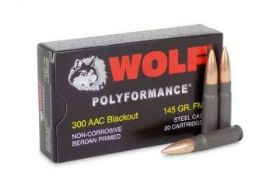 WOLF POLYFORMANCE 300 BLACKOUT AMMO 145 GRAIN FMJ STEEL CASE-300BLKFMJ1 Wolf Polyformance 300 Blackout Ammo 145 Grain FMJ Steel Case ammo for sale online at cheap discount prices with free shipping available on bulk 300 Blackout ammunition only at our online store TargetSportsUSA.com. Target Sports USA carries the entire line of Wolf Polyformance ammunition for sale online with free shipping on bulk ammo including this Wolf Polyformance 300 Blackout Ammo 145 Grain FMJ Steel Case. Wolf Polyformance 300 Blackout Ammo 145 Grain FMJ Steel Case ammo review offers the following information: Dependability and durability are a must for all high volume shooters and this Wolf Polyformance ammunition will not disappoint! Wolf coats all of their ammunition with a polymer coating to ensure smooth feeding and extraction putting the shooters mind at ease with less jamming. The coating on the ammunition allows for the ammunition to have a lengthier long term shortage time in comparison to different manufacturers. Like the Military Classic line, the Wolf Polyformance line is an excellent choice for recreational shooting or high volume competition when consistency and reliability are key. Wolf ammunition is known for their 100% performance guarantee. This means that Wolf is one of the only ammunition companies on the market right now that will refund you the money for the unused portion if a shooter is not satisfied with the quality of the ammo. The Bi-Metal bullet of the Wolf Polyformance 300 Blackout rounds consists of a lead core and a copper plated steel jacket. Though the Wolf ammunition factory is based out of Russia, these 300 Blackout ammo rounds are delivered straight from sunny California. Wolf Polyformance is non-corrosive, new production ammunition in Berdan primer and non-reloadable steel cases. Wolf 300 Blackout ammo is packaged in boxes of 20 rounds or cases of 1000 rounds. Purchase a case of Wolf Polyformance 300 Blackout bulk ammo from Target Sports USA and receive free shipping! Wolf Polyformance is perfect target and practice ammo for both professional and novice shooters The Bi-Metal Full Metal Jacket bullet consists of a lead core and a copper plated steel jacket Wolf coats all of their ammunition with a polymer coating to ensure smooth feeding and extraction MPN 300BLKFMJ1 UPC 645611308673 Manufacturer WOLF POLYFORMANCE AMMO Caliber 300 BLACKOUT AMMO Bullet Type Full Metal Jacket Muzzle Velocity 1985 fps Muzzle Energy ft. lbs Primer Boxer Casing Steel Case Ammo Rating Target Shooting & Practice 300 Blackout Ammo