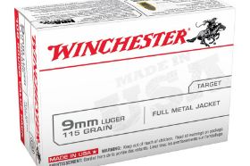 WINCHESTER USA 9MM LUGER 115 GRAIN FMJ 200 ROUND VALUE PACK - USA9W Winchester USA 9mm Luger 115 Grain Full Metal Jacket ammo for sale online at cheap discount prices with free shipping available on bulk 9mm Luger ammunition only at our online store TargetSportsUSA.com. Target Sports USA carries the entire line of Winchester ammunition for sale online with free shipping on bulk ammo including this Winchester USA 9mm Luger 115 Grain Full Metal Jacket. Winchester USA 9mm Luger 115 Grain Full Metal Jacket ammo review offers the following information; Winchester USA 9mm review offers the following information; Founded in 1866 in New Haven, CT Winchester is as American as apple pie. One of the most commonly used manufacturers for a wide range of shooting needs, Winchester USA is an outstanding pick due to its reliability, consistency and durability. From the start Winchester was one of the top designers of rifle ammunition and were the first to introduce some of the top rifle calibers that are still used by marksmen today. Similar to the rifle line, this 9mm Luger is prime example of the quality and care that goes into Winchester ammo. Loaded with a full metal jacket bullet, which is known for its positive operating and extraordinary accuracy, this 9mm Luger was developed for high volume shooters. 9mm Luger ammo by Winchester is a reloadable, non-corrosive ammunition that features brass cases and Boxer primers. Winchester packages their 9mm ammo in boxes of 200 and cases of 1000. This 9mm Luger bullet does not expand on impact and is ideal for target shooting Winchester USA ammunition was developed to provide excellent performance at an affordable price for the high volume shooter. Winchester USA 9mm Luger Ammo is world renowned for its consistency MPN USA9W UPC 020892221819 Manufacturer WINCHESTER AMMO Caliber 9MM LUGER AMMO Bullet Type Full Metal Jacket Muzzle Velocity 1190 fps Muzzle Energy 362 ft. lbs Primer Boxer Casing Brass Case Ammo Rating Target Shooting 9mm Ammo