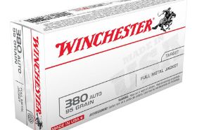 WINCHESTER USA 380 ACP AUTO 95 GRAIN FULL METAL JACKET-Q4206 Winchester USA 380 ACP Auto 95 Grain Full Metal Jacket ammo for sale online at cheap discount prices with free shipping available on bulk 380 ACP Auto only at our online store TargetSportsUSA.com. Target Sports USA carries the entire line of Winchester USA ammunition for sale online with free shipping on bulk ammo including this Winchester USA 380 ACP Auto 95 Grain Full Metal Jacket Winchester USA 380 ACP Auto 95 Grain Full Metal Jacket ammo review offers the following information; When it comes to outstanding performance and affordable pricing, Winchester USA 380 ACP Auto ammunition is great for shooters needs! Winchester 380 ACP Auto features a 95 grain Full Metal Jacket bullet loaded in reloadable brass cases and boxer primer. The Winchester Full Metal Jacket features positive functioning, no expansion, superior accuracy, and no barrel leading. The Winchester Full Metal Jacket bullet does not expand on impact and is great for target shooting. Winchester USA ammunition is ideal for training and plinking and features great quality at a low price for the high volume shooter. Winchester USA 380 ACP Auto is new production, non-corrosive ammunition. Featuring high quality Winchester components, this USA 380 ACP Auto delivers optimum reliability. Winchester has set the world standard in superior handgun ammunition performance and innovation. No matter what the sport or situation, shooters can always depend on every handgun cartridge developed by Winchester Ammunition to perform. Winchester USA 380 ACP Auto is packaged in boxes of 50 rounds or cases of 1000 rounds. Order a case of Winchester 380 ACP Auto ammunition from Target Sports USA and receive free shipping! The Winchester Full Metal Jacket bullet does not expand on impact, great for target shooting Order a case of Winchester 380 ACP Auto bulk ammunition, receive free shipping Winchester USA 380 ACP ammo is high quality at an affordable price for high volume shooters MPN Q4206 UPC 020892201972 Manufacturer WINCHESTER AMMO Caliber 380 ACP AUTO AMMO Bullet Type Full Metal Jacket Muzzle Velocity 955 fps Muzzle Energy 190 ft. lbs. Primer Boxer Casing Brass Casing Ammo Rating Target & Plinking 380 ACP Auto Ammo