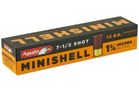 AGUILA MINI SHELLS 12 GAUGE 1 3/4" 5/6OZ. #7 1/2 SHOT-1CHB1287 Aguila Mini Shells 12 Gauge 1 3/4" 5/6oz. #7 1/2 Shot ammo for sale online at cheap discount prices with free shipping available on bulk 12 Gauge ammunition only at our online store TargetSportsUSA.com. Target Sports USA carries the entire line of Aguila ammunition for sale online with free shipping on bulk ammo including this Aguila Mini Shells 12 Gauge 1 3/4" 5/6oz. #7 1/2 Shot Aguila Mini Shells 12 Gauge 1 3/4" 5/6oz. #7 1/2 Shot ammo review offers the following information: For over 50 years Aguila has been dedicated to the development and manufacturing of recreational, hunting, self-defense, and law enforcement ammunition. Aguila is proud to offer an extensive line of ammunition and is recognized as one of the largest rimfire manufacturers in the world! Their ammunition is produced in a newly updated state of the art facility that combines today's technology and premium raw materials with some of the most extensive quality control processes in the industry. Aguila 12 Gauge Minishells ammo for sale ammunition is primarily used as practice round. Aguila makes some of the finest ammunition found anywhere and supplies many Central and South American military and police forces with quality ammunition, including this 12 Gauge ammo. Minishells ammo by Aguila is new production ammunition. Aguila Minishell shotshells are only 1-3/4" long, and greatly increase the capacity of pump-action shotguns. They work great in Winchester 1300 shotguns though other pump guns may not cycle reliably without modification. Perfect for use as low-recoil ammunition for single-shot or double guns as well. This particular load features a combination of #4 and #1 shot. Their ammunition is produced in a newly updated state of the art facility that combines today's technology and premium raw materials with some of the most extensive quality control processes in the industry. Aguila Minishell shotshells are only 1-3/4" long, and greatly increase the capacity of pump-action shotguns. Perfect for use as low-recoil ammunition for single-shot or double guns as well. This particular load features a combination of #4 and #1 shot MPN 1CHB1287 UPC 640420002521 Manufacturer AGUILA AMMO Caliber 12 GAUGE MINISHELLS AMMO Bullet Type Buckshot Muzzle Velocity fps Muzzle Energy ft. lbs Primer Shotgun Primer Casing Shotgun Casing Ammo Rating Hunting 12 Gauge Ammo